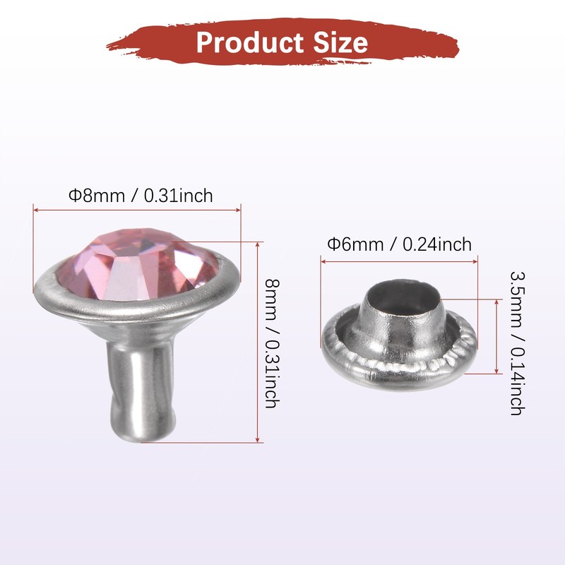Clear Rhinestone Rivets [100pcs] - Crystal Rivets - [Pink - 0.31 IN] gallery