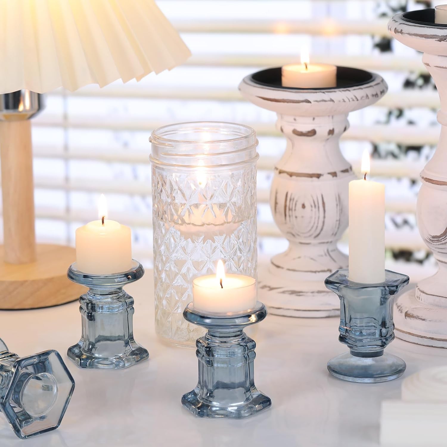 Candlestick Holders Bulk, 12 Pcs Glass Candle Holders Set,Crystal Taper Blue gallery