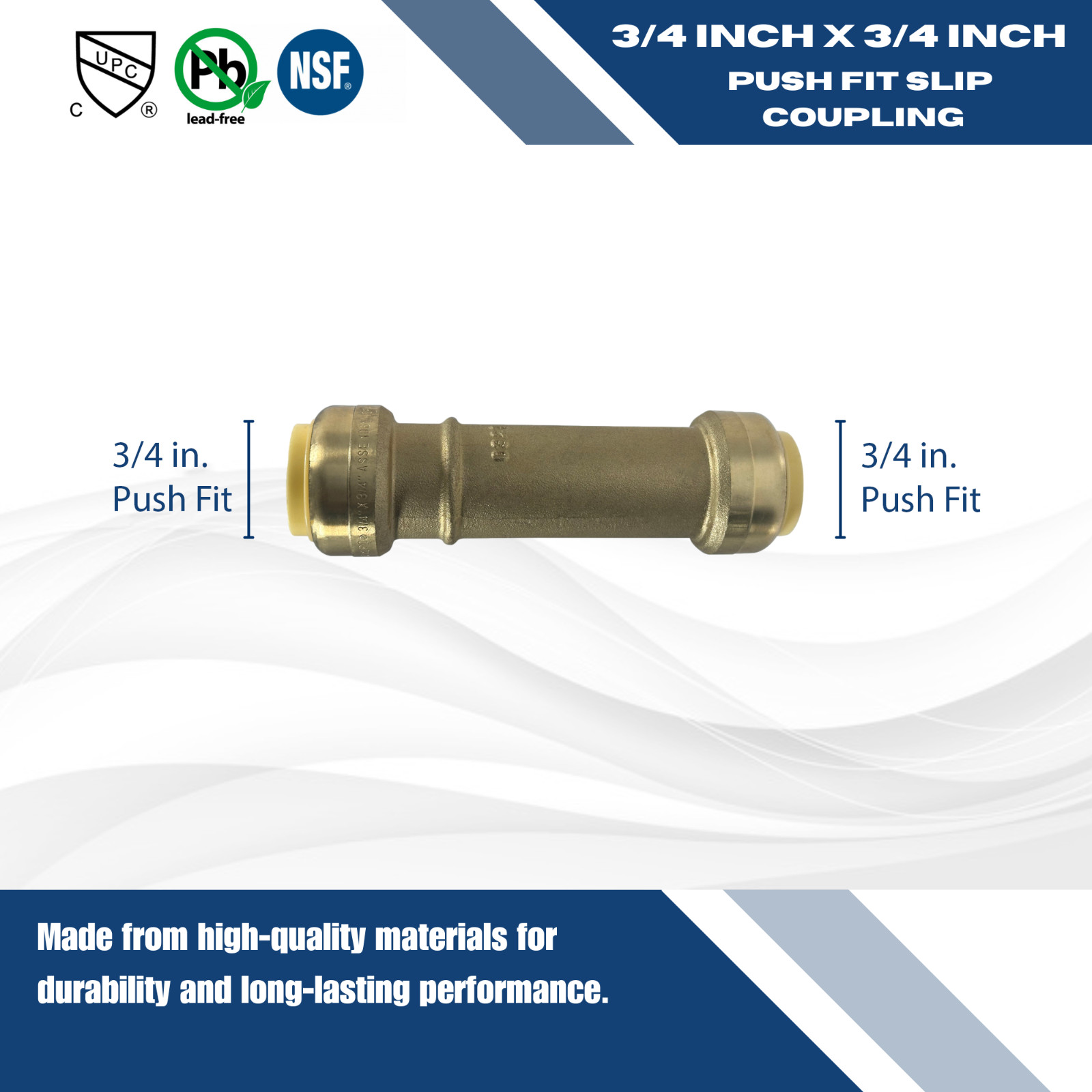 10 Pcs. 3/4" Push Fit Coupling, Slip Repair Coupling, Length 4.4 Inch, Lead Free gallery