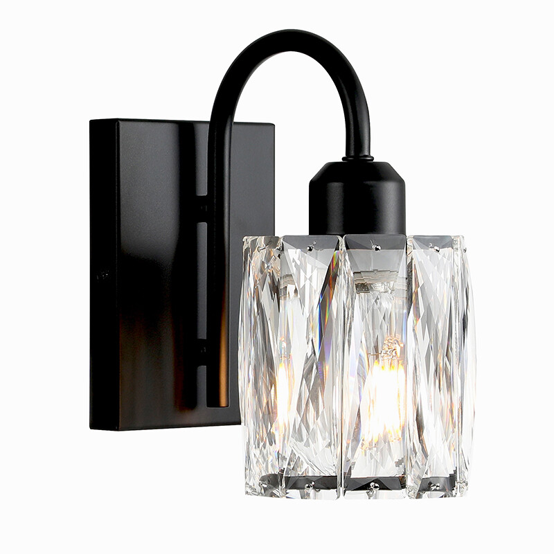 Bathroom Wall Sconce Black Vanity Light with K9 Crystal Shade for Hallway Mirror gallery