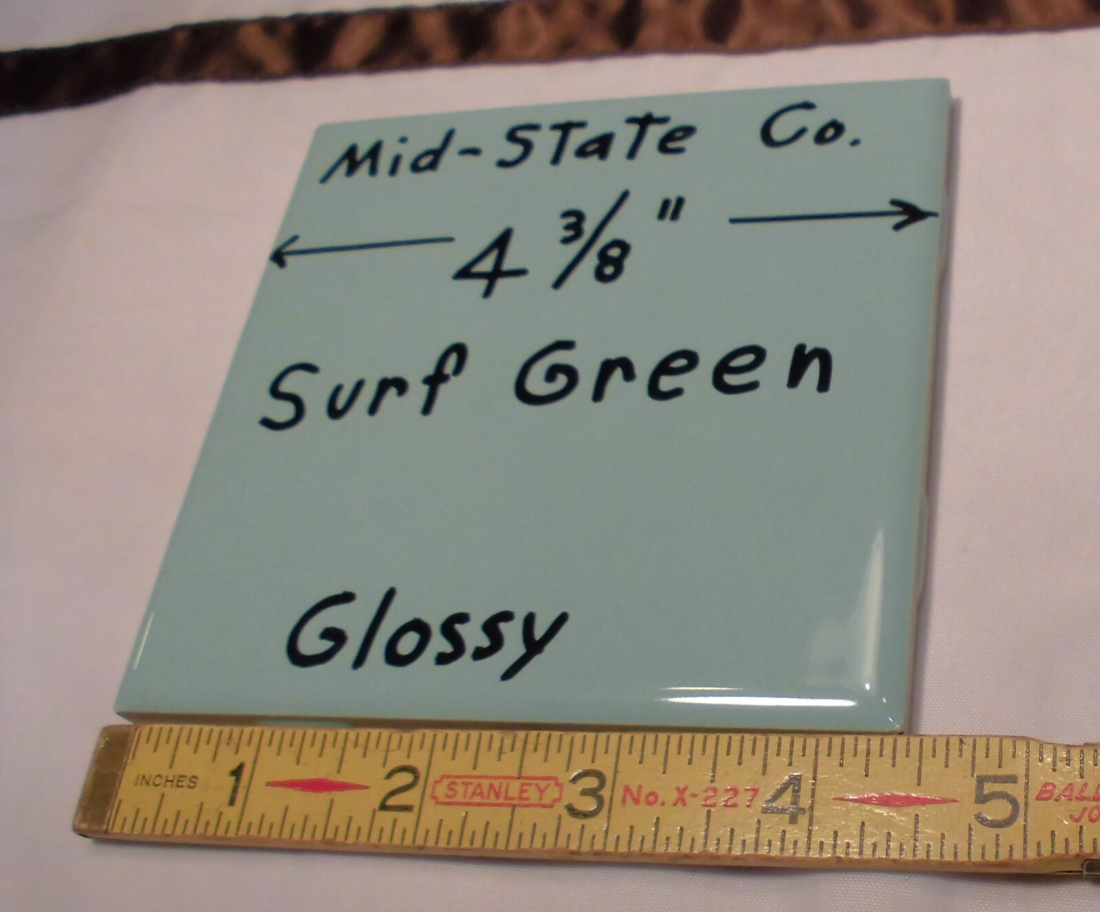 1 pc. Vintage Ceramic Tile *Surf Green* 4-3/8" by Mid-State Tile Co. (NOS) gallery