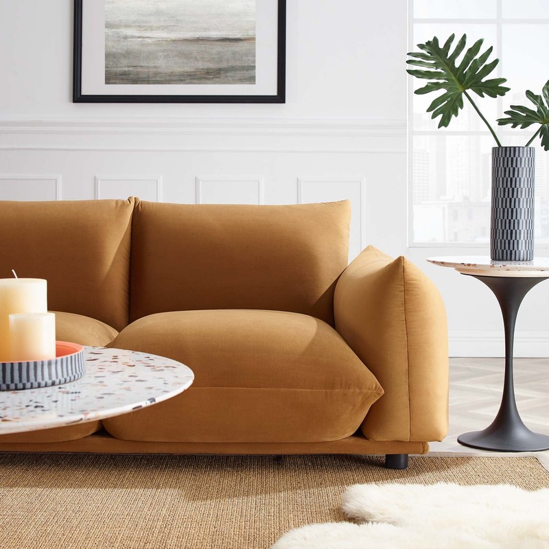 Modway Copious Plush Performance Velvet Sofa in Cognac gallery