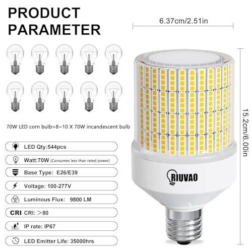 700W Equivalent LED Corn Light Bulb 9800LM, 5000K 5000k Daylight White gallery