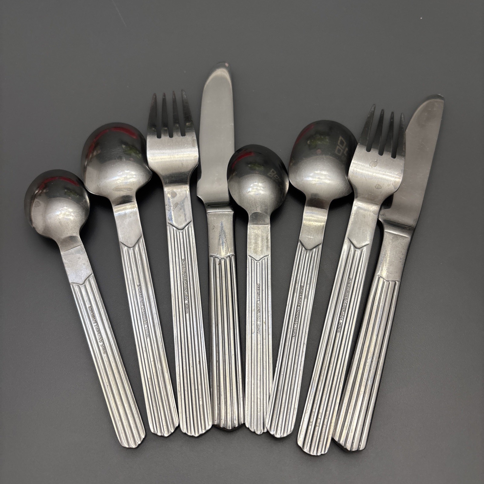 Cambridge TIDES Flatware Set 8 Pieces Ribbed Ridges Stainless Fork Spoon Knife gallery