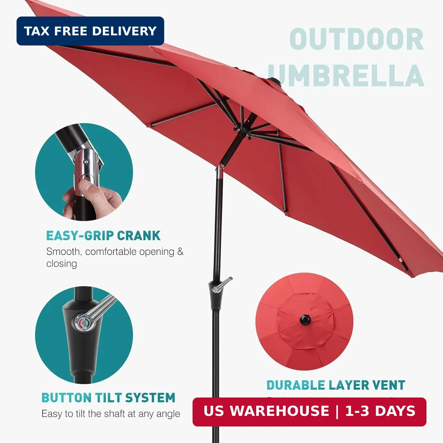 OLIXIS 9FT Patio Table Umbrella with Tilt and Crank Button & 8 Sturdy Ribs Water gallery