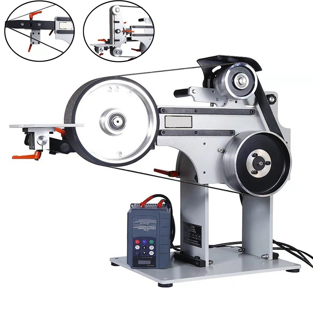 Belt Sander Grinder Variable Speed 71"-82"x2 Belt w/3 Grinding Wheel&VFD 220V