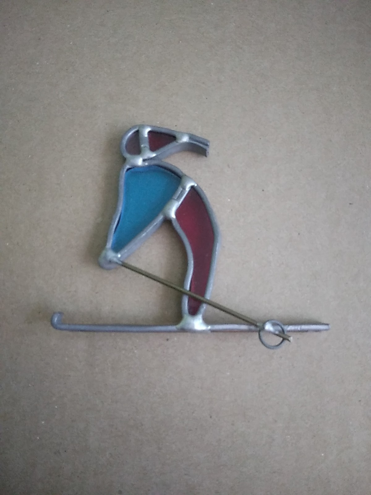 Handmade Skier Sking Red Blue Stained Glass Suncatcher 2.75" X 3.5" Sill Sitter gallery