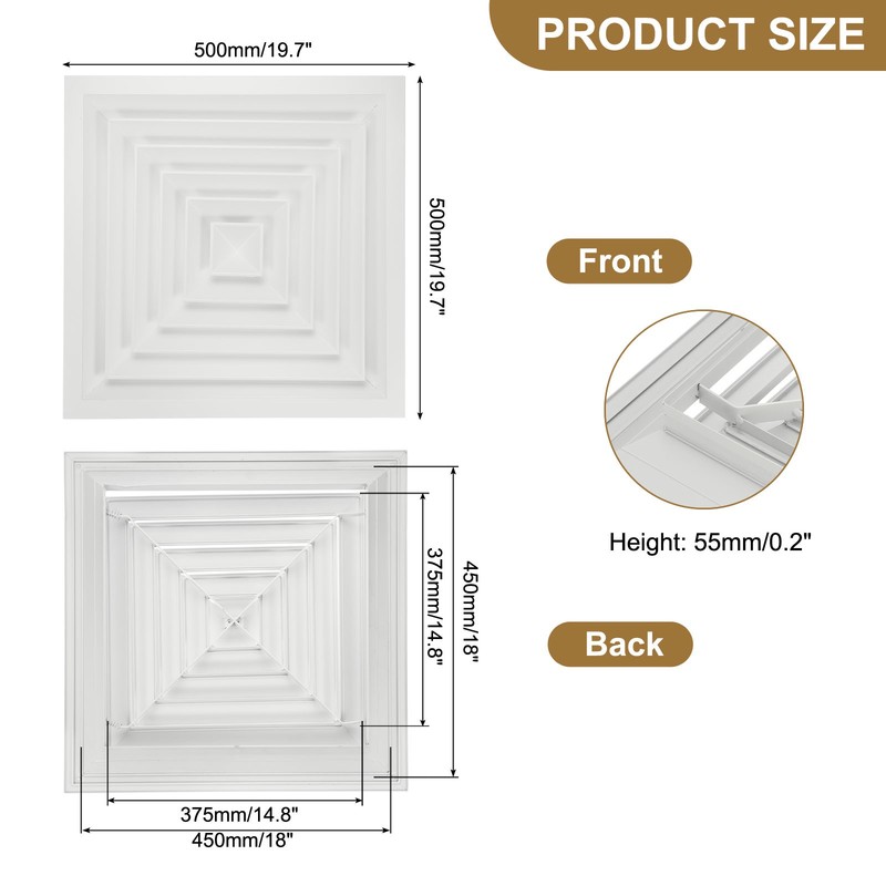 15" x 15" Aluminum Square Ceiling Diffuser, White,18" x 18" Ducting Opening Size gallery