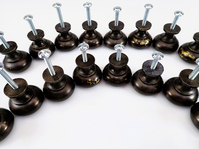 Vintage Solid Brass Cabinet Knobs Lot of 20 Oil Rubbed Bronze Dresser Pulls NOS gallery