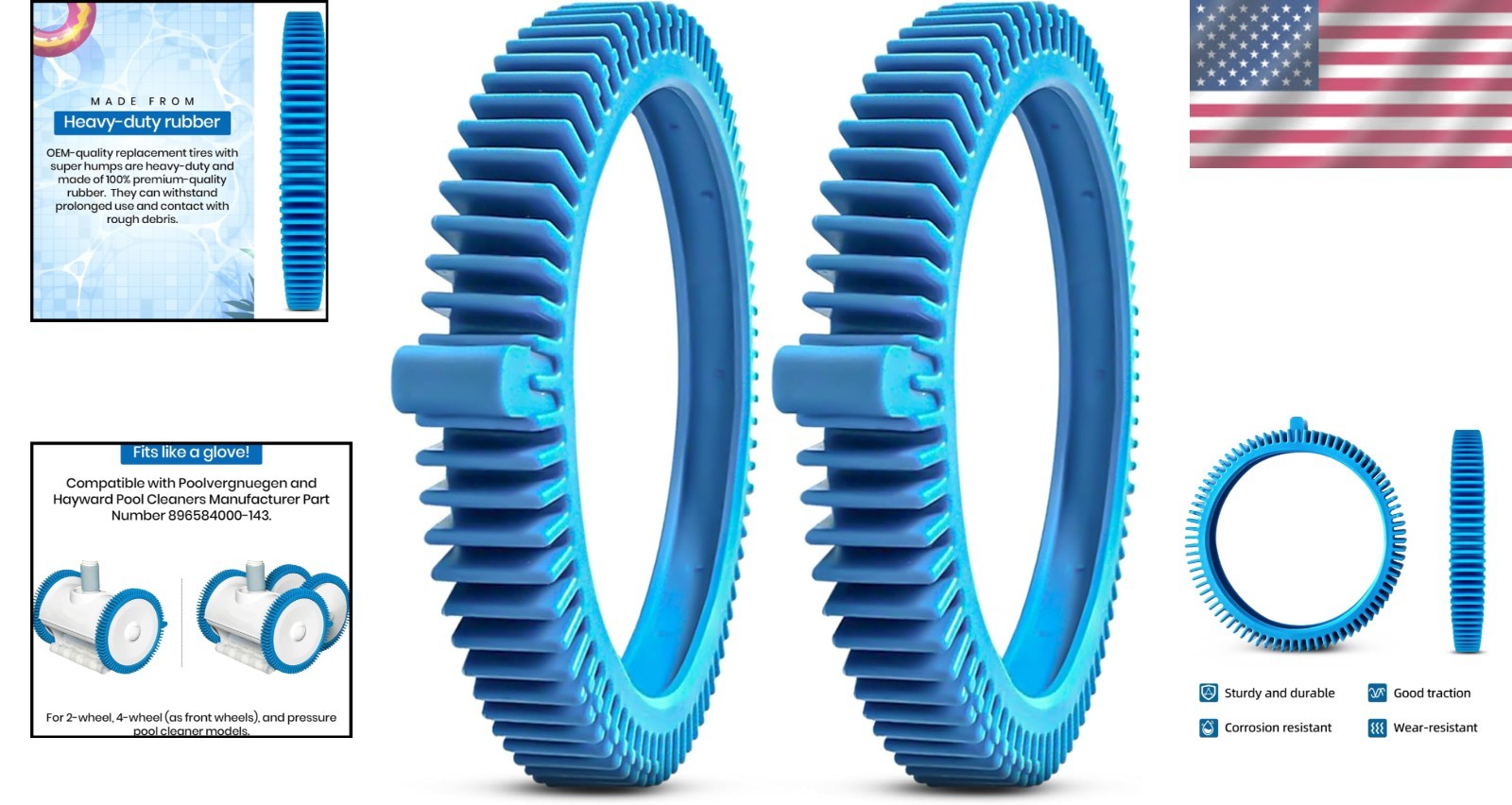 2 Pack Pool Cleaner Replacement Tires with Super Humps, Heavy Duty Rubber, Fi... gallery