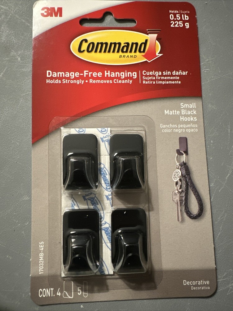 3M 17032MB-4ES Command Decorative Hook, Black, Plastic 1 Pack #280
