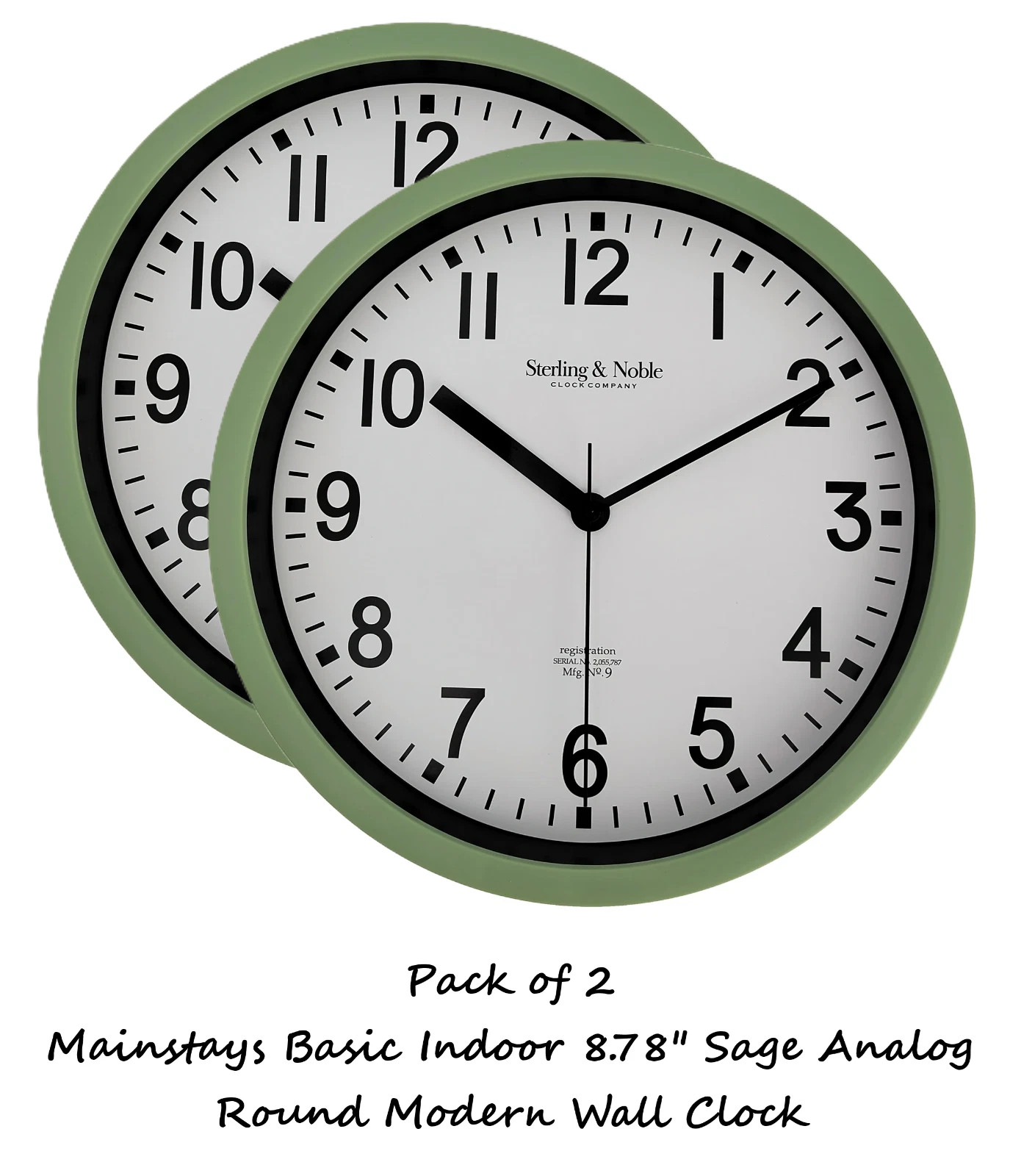 Mainstays Basic Indoor 8.78" Sage Analog Round Modern Wall Clock (2 Pack) gallery
