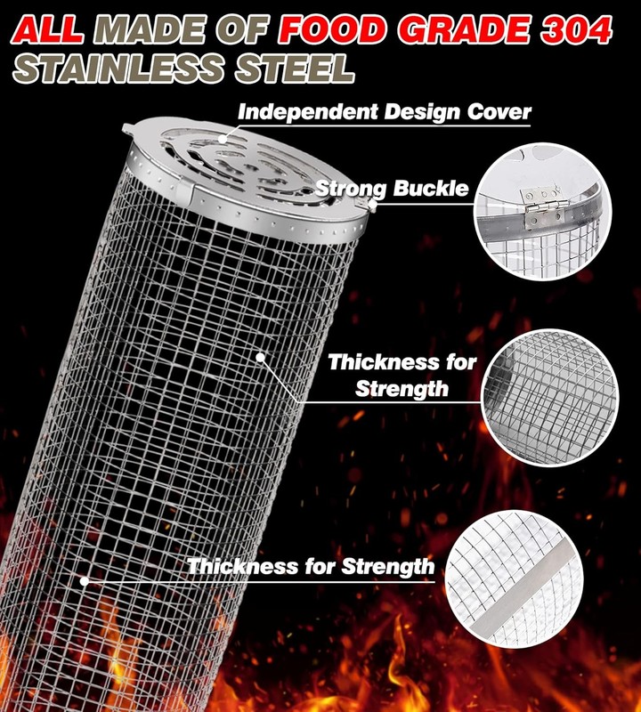2pcs Rolling Grill Basket Removable Handles for Outdoor BBQ Barbecue Grill Mesh gallery