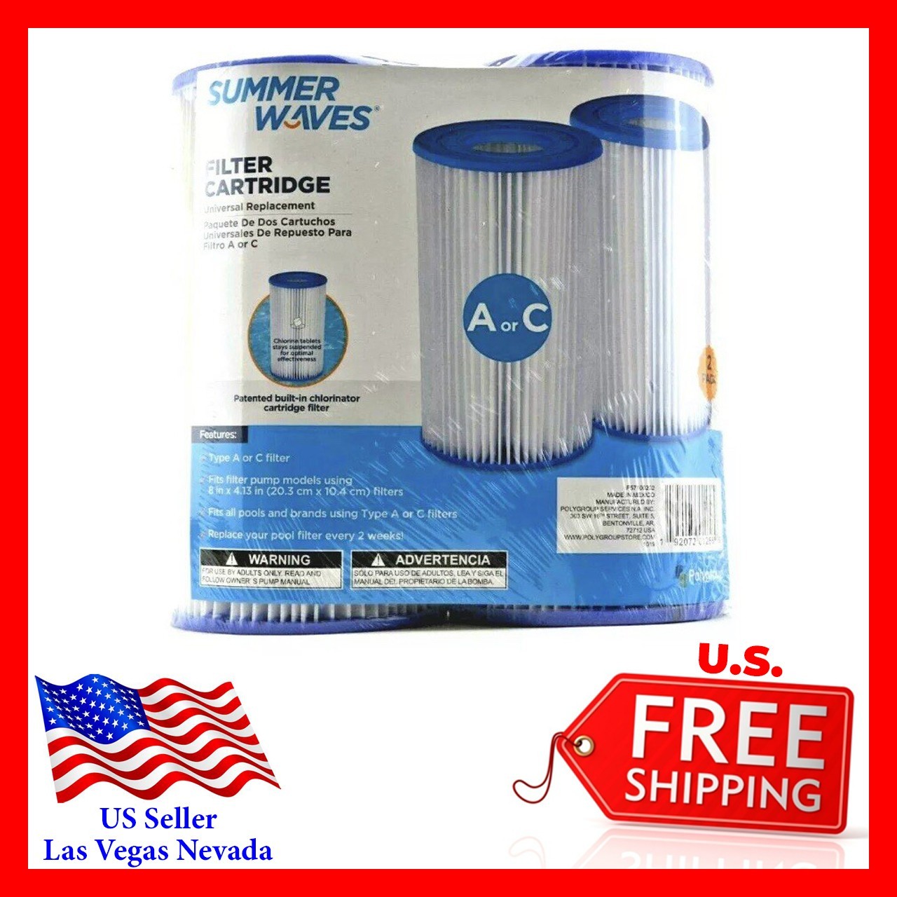 Summer Waves - Filter Cartridges - Type A or C - 2 Pack - NEW gallery
