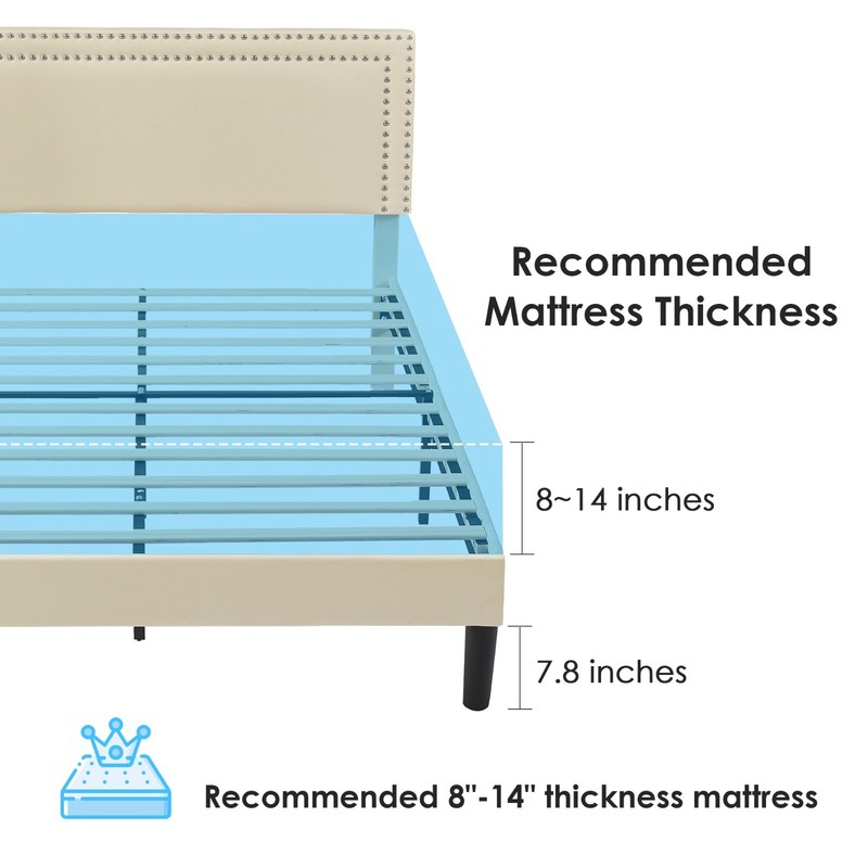 Twin Full Queen Platform Bed Frame with Upholstered Headboard Adjustable Height gallery