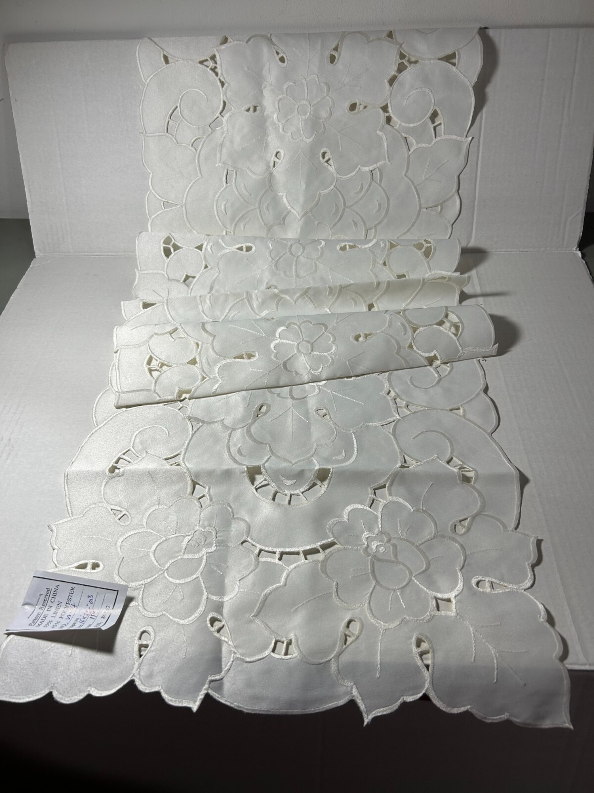 New Embroidered Lace Dining Table Runner 54"X16"cutwork eggshell Wedding gallery