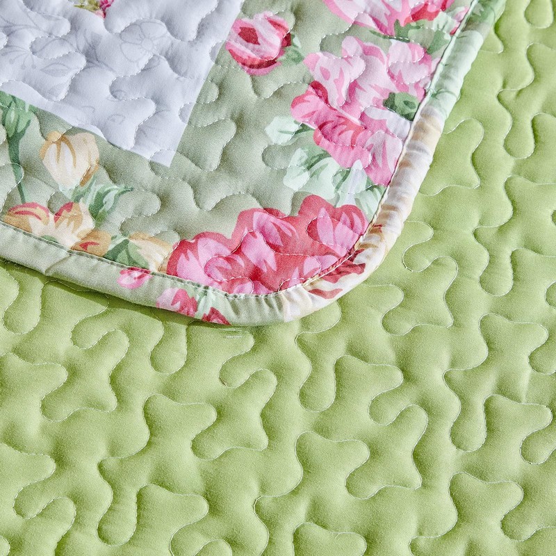 Patchwork Quilt Set King Size,3 Pieces Green White Pink 90*102, gallery