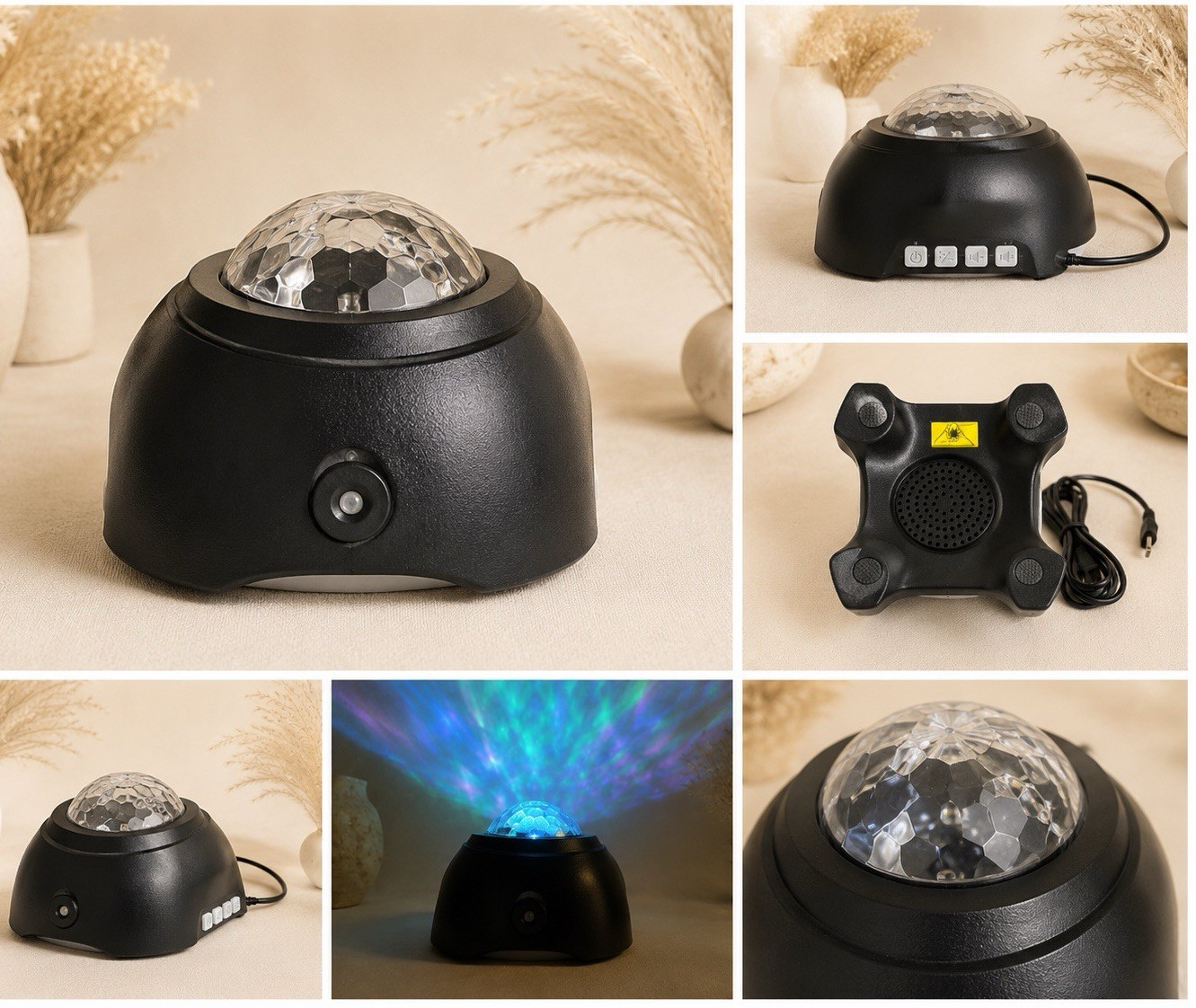 LED Color Changing Crystal Dome Projector Night Light, Black, Corded (B12) gallery