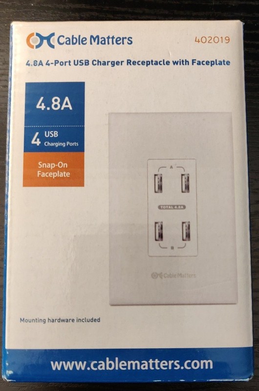 Cable Matters 4.8A 4-Port USB Type A Charger Receptacle 125VAC 60Hz 0.5A gallery