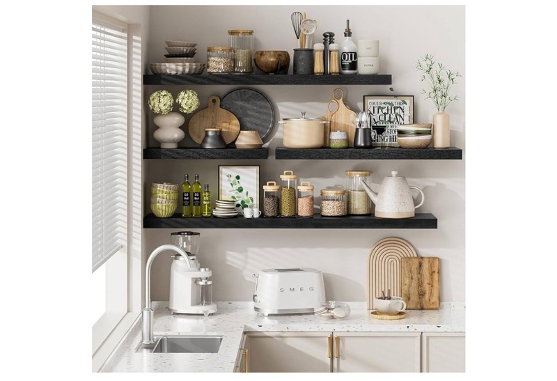 Boswillon Floating Shelves Hanging Wall Storage Rustic 16x5 in Set of 2 (Black) gallery