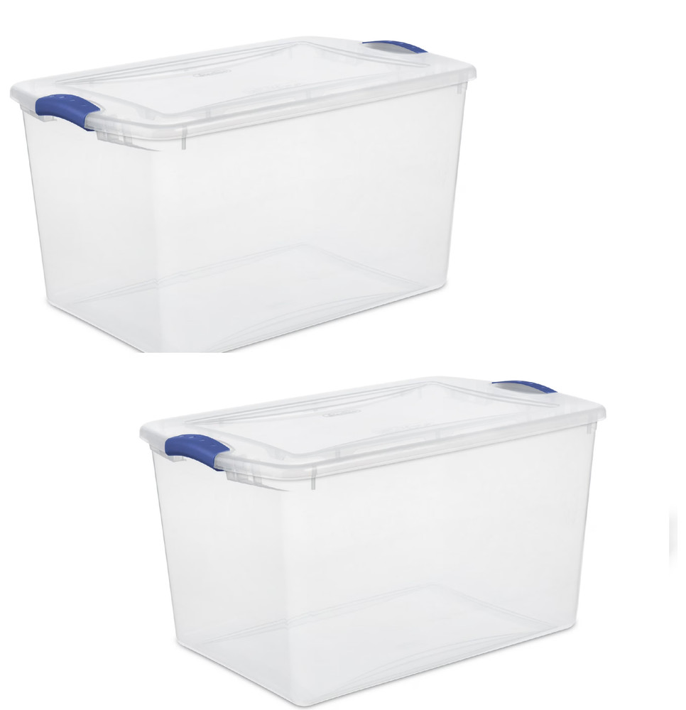 (2 Pack) Large Storage Bin, 66 Quart Clear Plastic Storage Container with Latch
