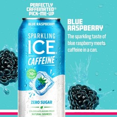 Caffeine-Infused Blue Raspberry Sparkling Water, Low-Calorie – Case of 12 Cans
