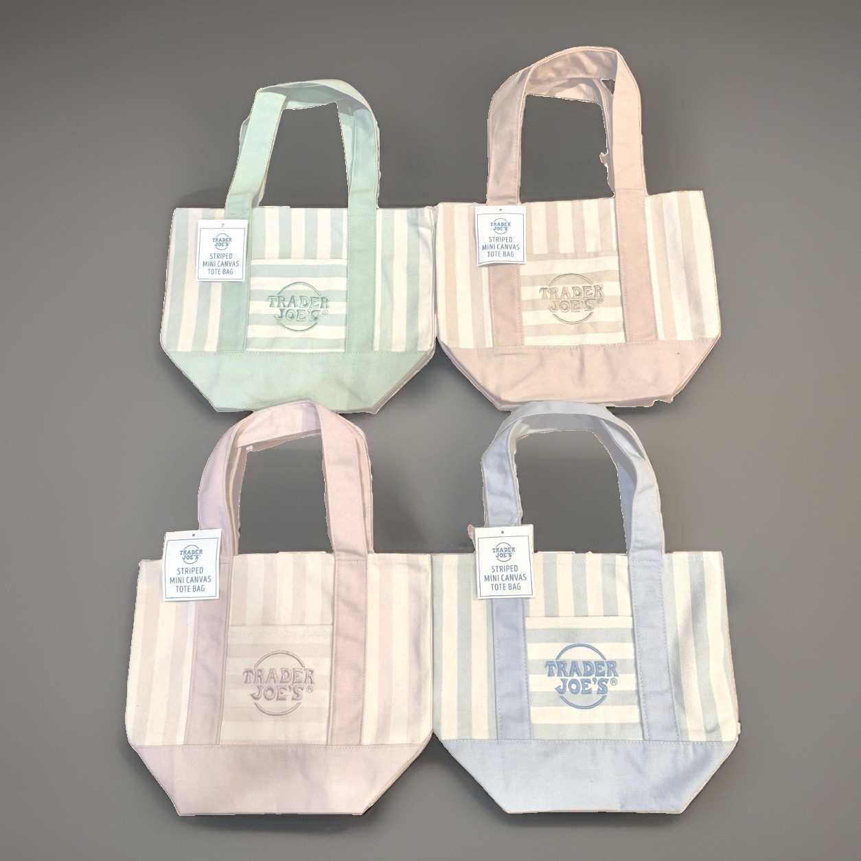 Trader Joe's Limited Mini Canvas Pastel Striped Tote Bag 2026 -PINK 1pc gallery