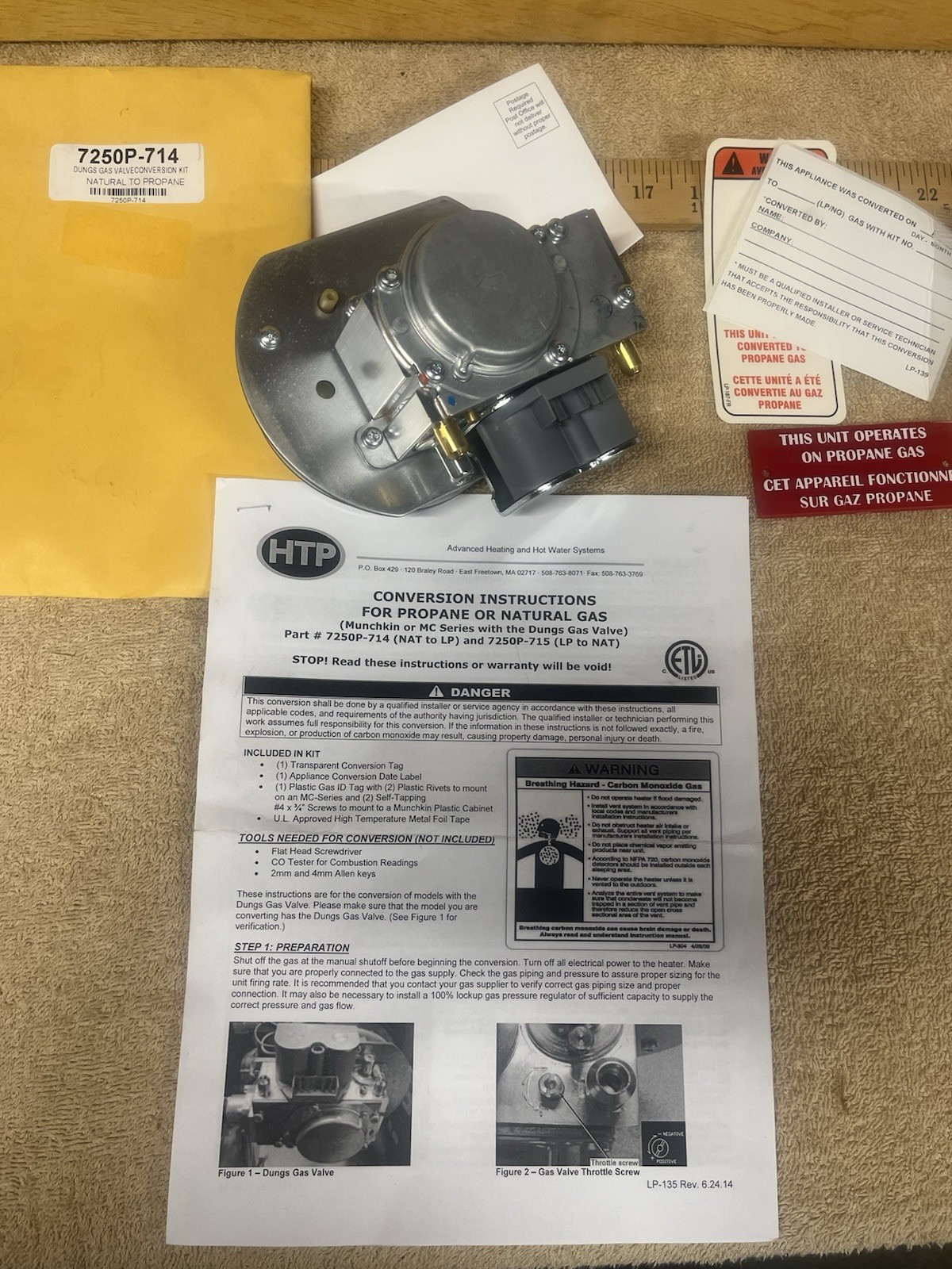 HTP Munchkin/MC Natural Gas to Propane Conversion Kit/ gas valve 7250P-714 / 715 gallery