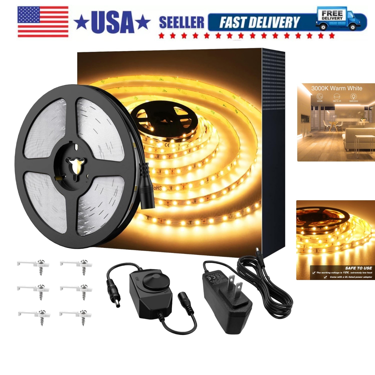 Warm LED Strip Lights,16.4ft Dimmable Strip Lighting,3000K 5m 12v Tape Light,... gallery