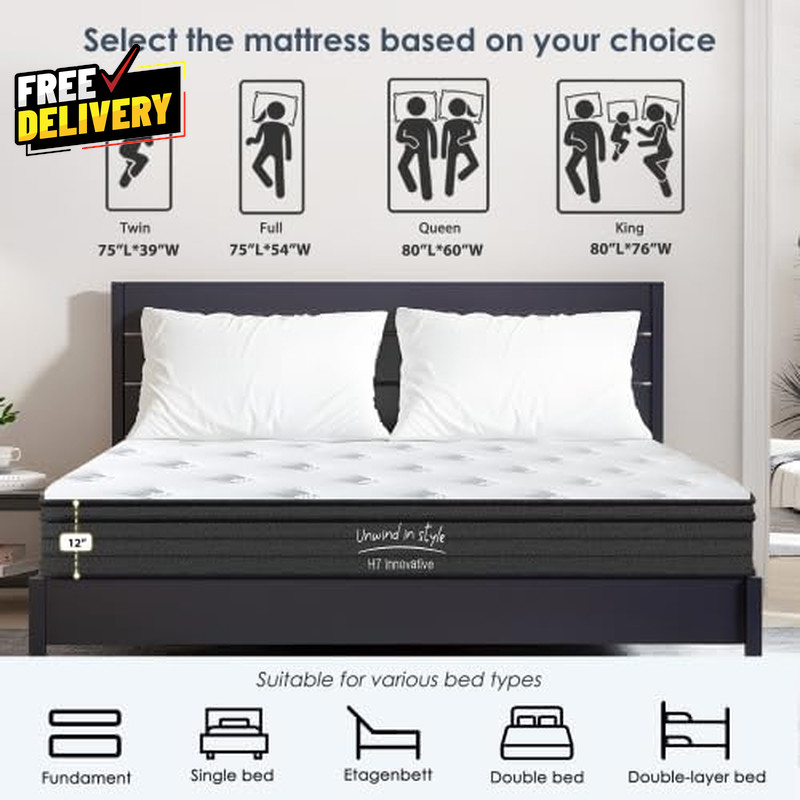 12 Inch Queen Memory Foam Hybrid Mattress Pocket Spring Medium Firm RV gallery