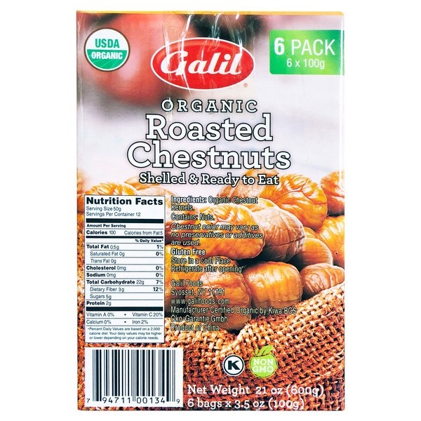 NEW GALIL ORGANIC CHESTNUTS ROASTED PEELED,SHELLED AND READY TO EAT 6 PACK 3.5oz gallery