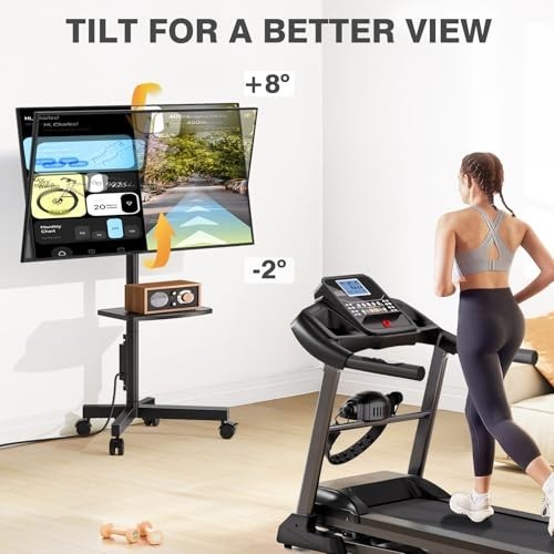 Rolling TV Stand W/ Power Outlet 23-65In Up To 88Lb Tilt Height Adj VESA 400mm gallery