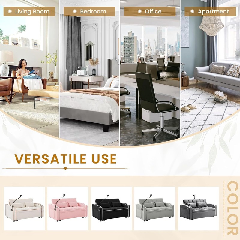 3 in 1 Convertible Pull-Out Sofa Bed Sleeper Couch With USB Ports & Phone Stand gallery