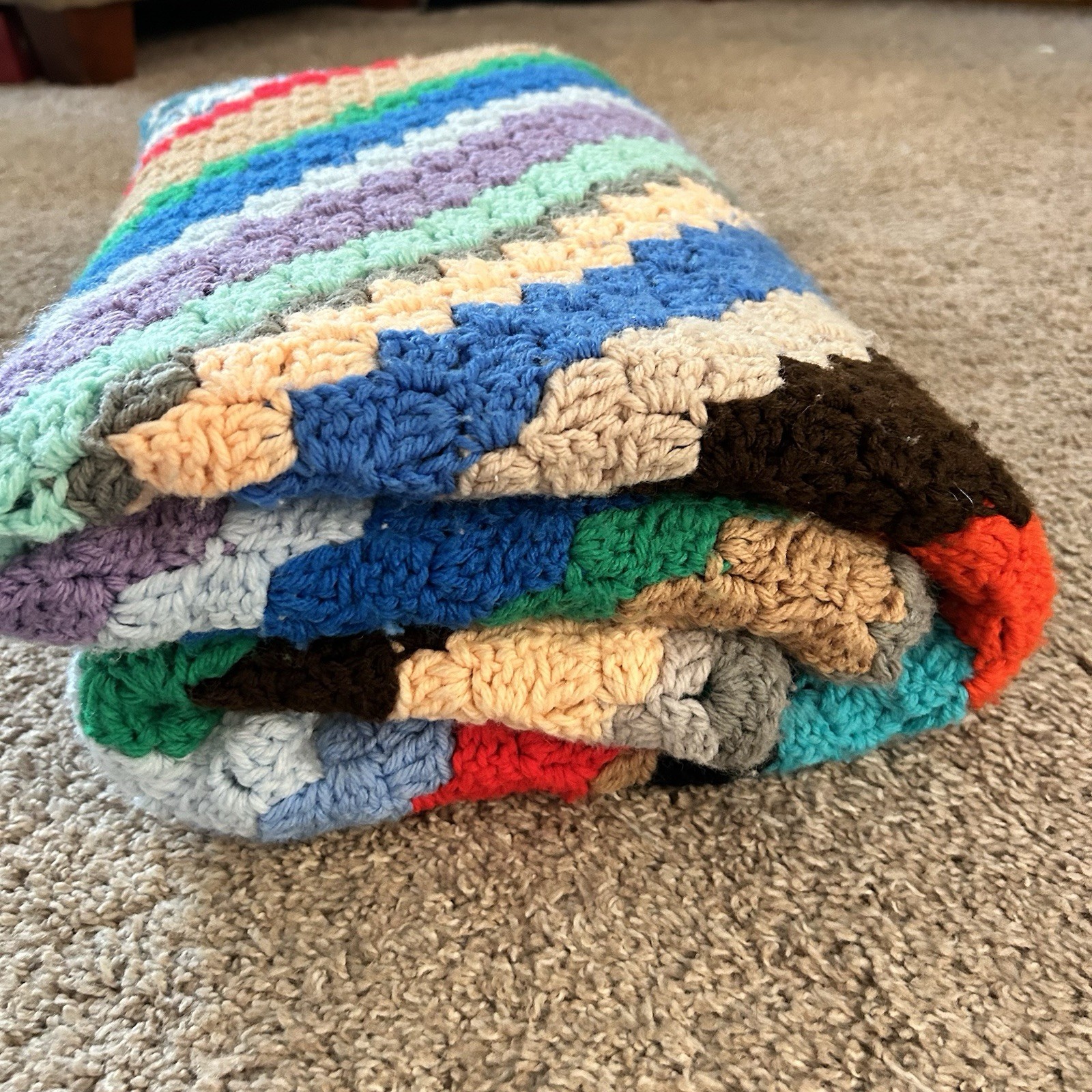 Handmade Retro Stripes Crochet Quilt Throw Blanket Colorful 43”x83” Bed Runner gallery