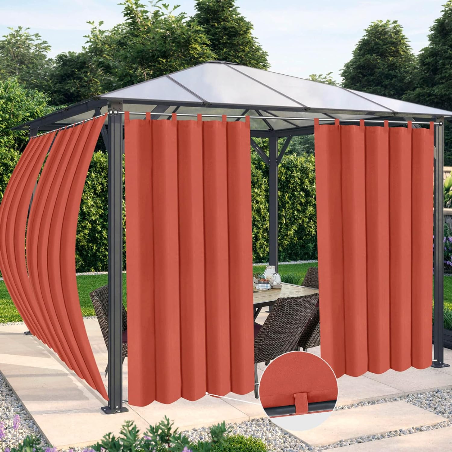 Waterproof Outdoor Curtains for Patio - Windproof Tab Top Gazebo Curtain Panels gallery