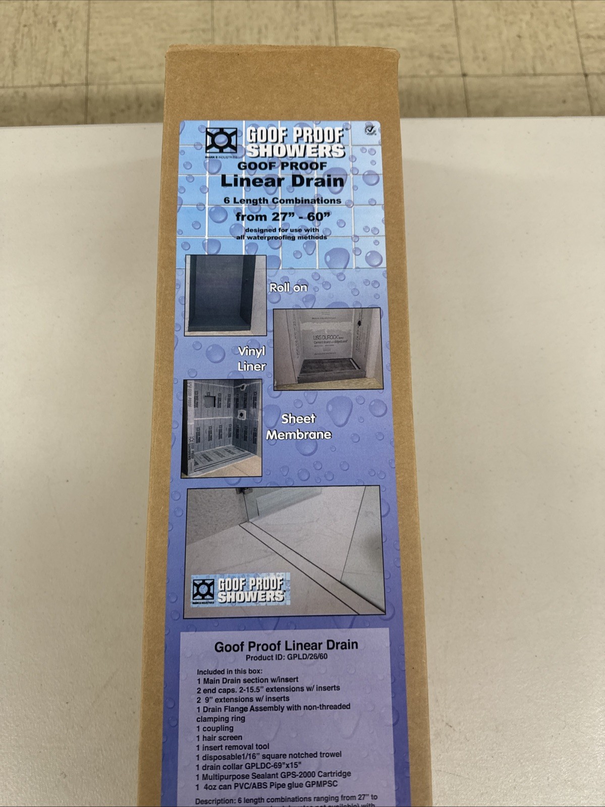 Goof Proof Tile Insert Linear Drain Adjustable 27"- 60" by Mark E industries gallery
