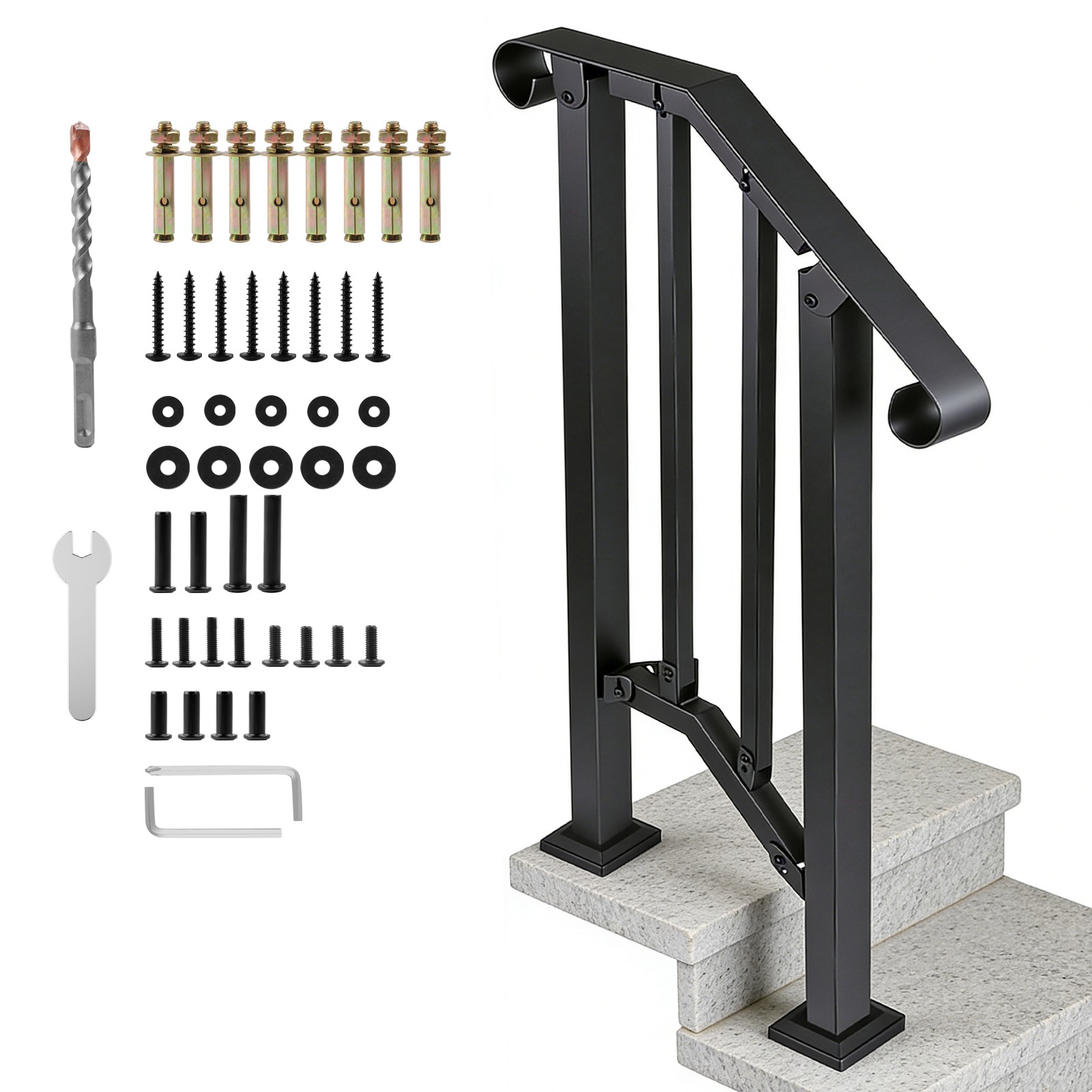 Handrails for Outdoor Steps Matte Black Wrought Iron Stair Railing for 1-2 Step gallery