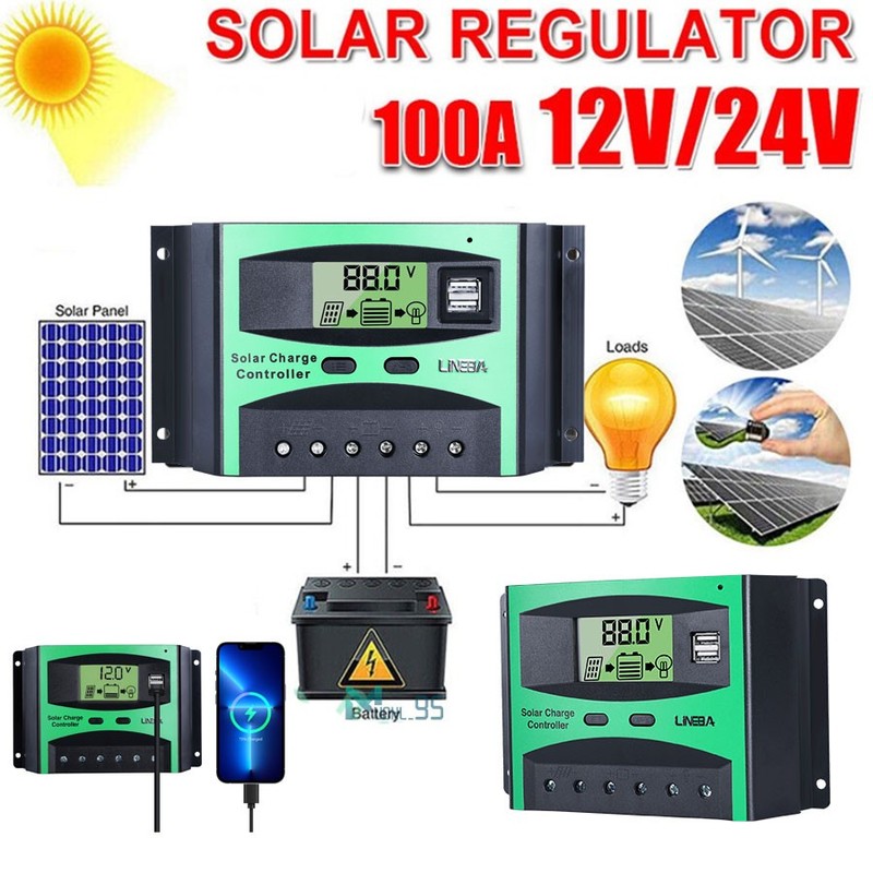 100A MPPT Solar Charge Controller 12V/24V/48V Battery Max PV 50V Regulator 2 USB gallery