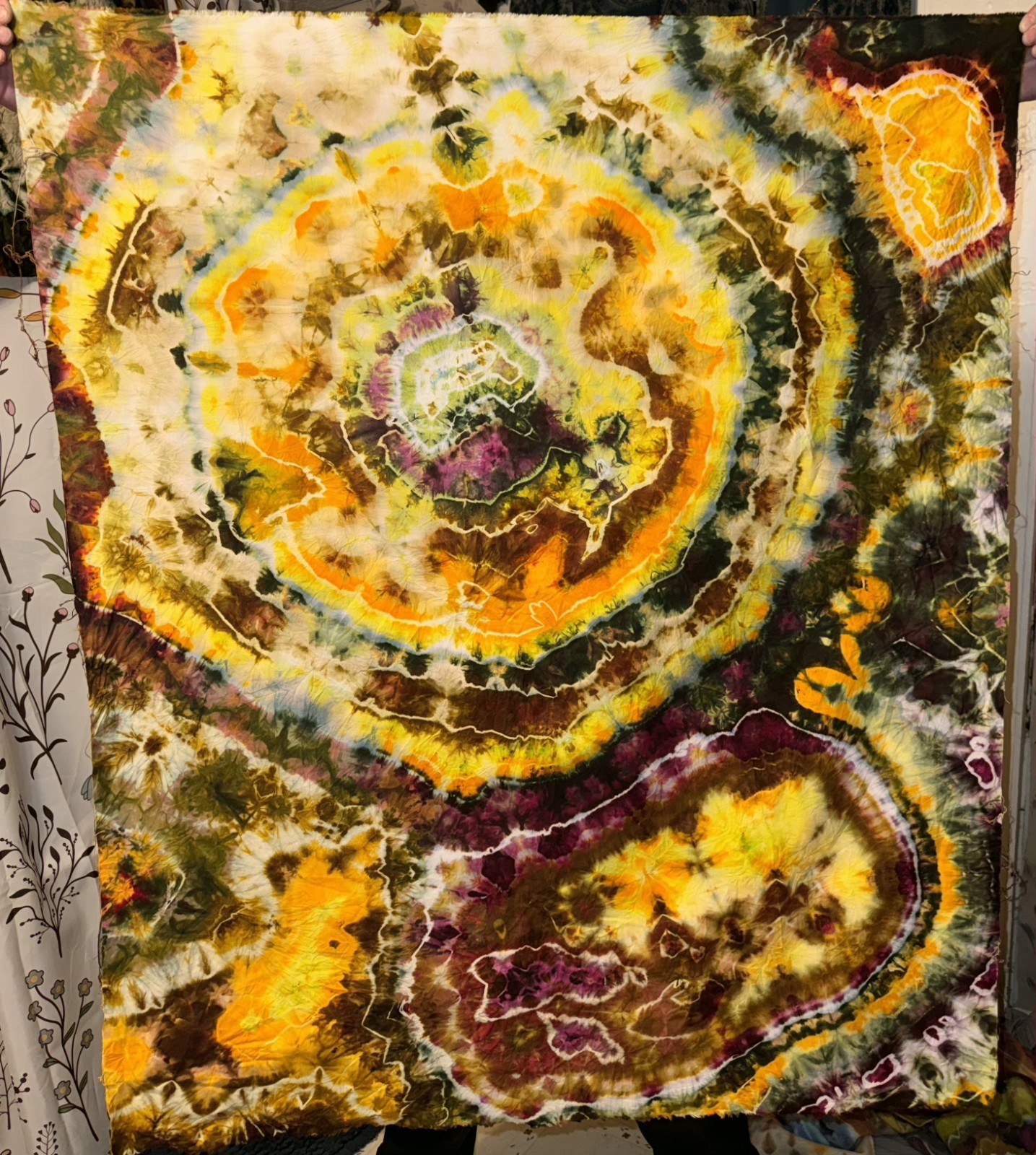 36×42in Quality Handmade Tie Dye Psychadelic Geodic Design Wall Art Tapestry. gallery