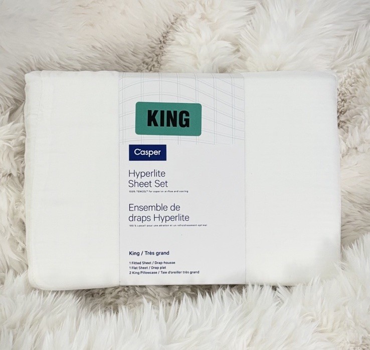 Casper Hyperlite Cooling Grid Weave 100% Lyocell WHITE 4pc KING Sheet Set NWT!