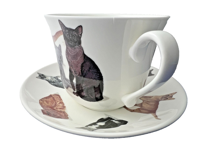 CATS GALORE , BONE CHINA BREAKFAST CUP SAUCER, KIRKHAM MADE ENGLAND NEW UNUSED gallery