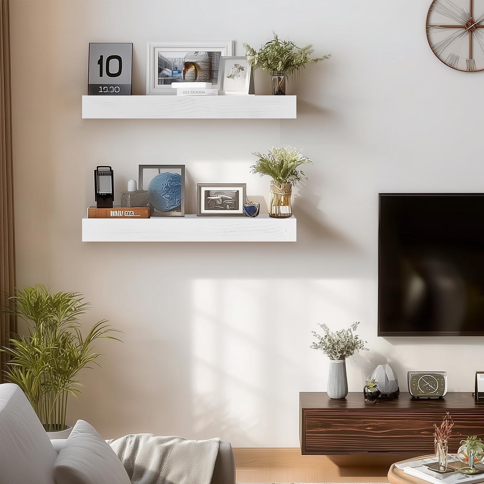 17x6.8x2 Inch Rustic Floating Shelves for Wall Set of 2 - White Solid Wood Wa... gallery