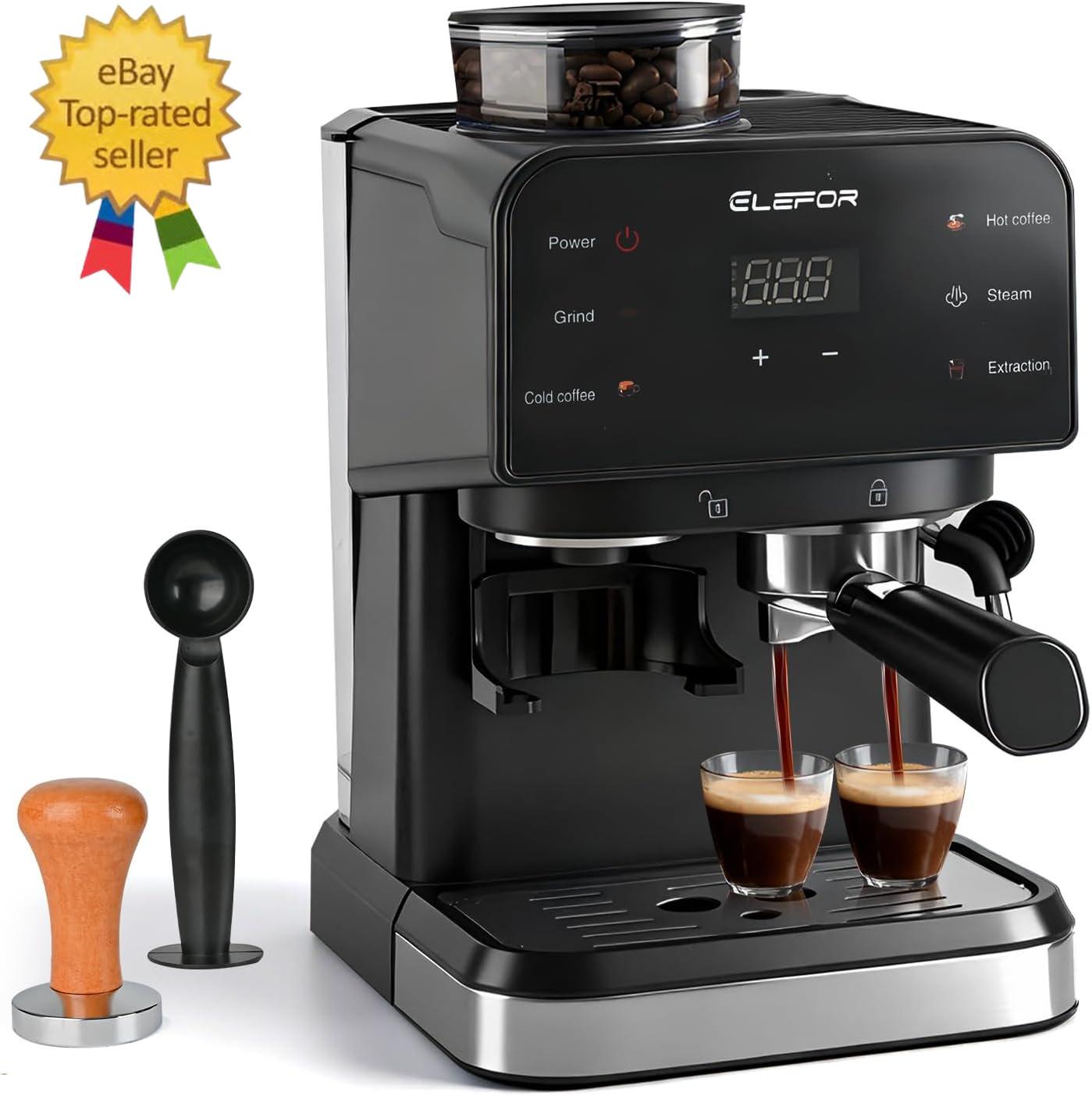 Espresso Machine 20 Bar, Coffee Maker with Grinder Black gallery