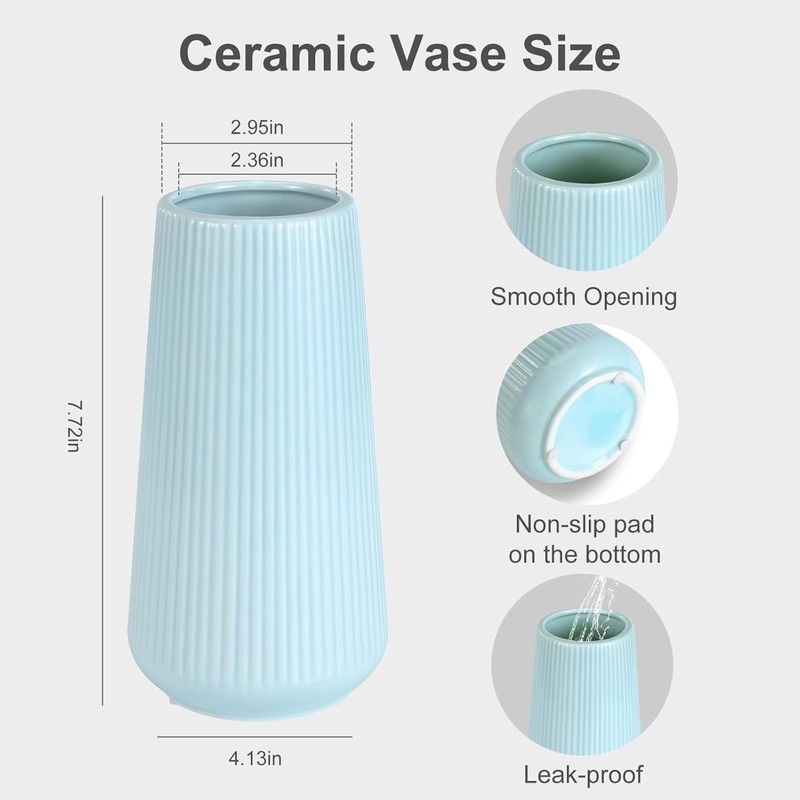 Compact Blue Ceramic Flower Vase - Stylish Table Centerpiece for All Rooms gallery