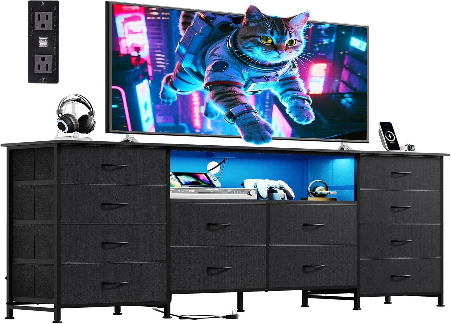 Stylish 12 Drawer Dresser with LED Light & Charging Station for Bedroom & Living gallery