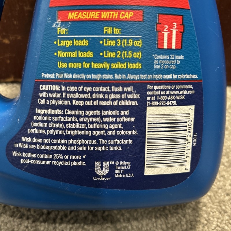Wisk Original Clean 2X Ultra Concentrated Laundry Detergent 32 Loads 50oz gallery