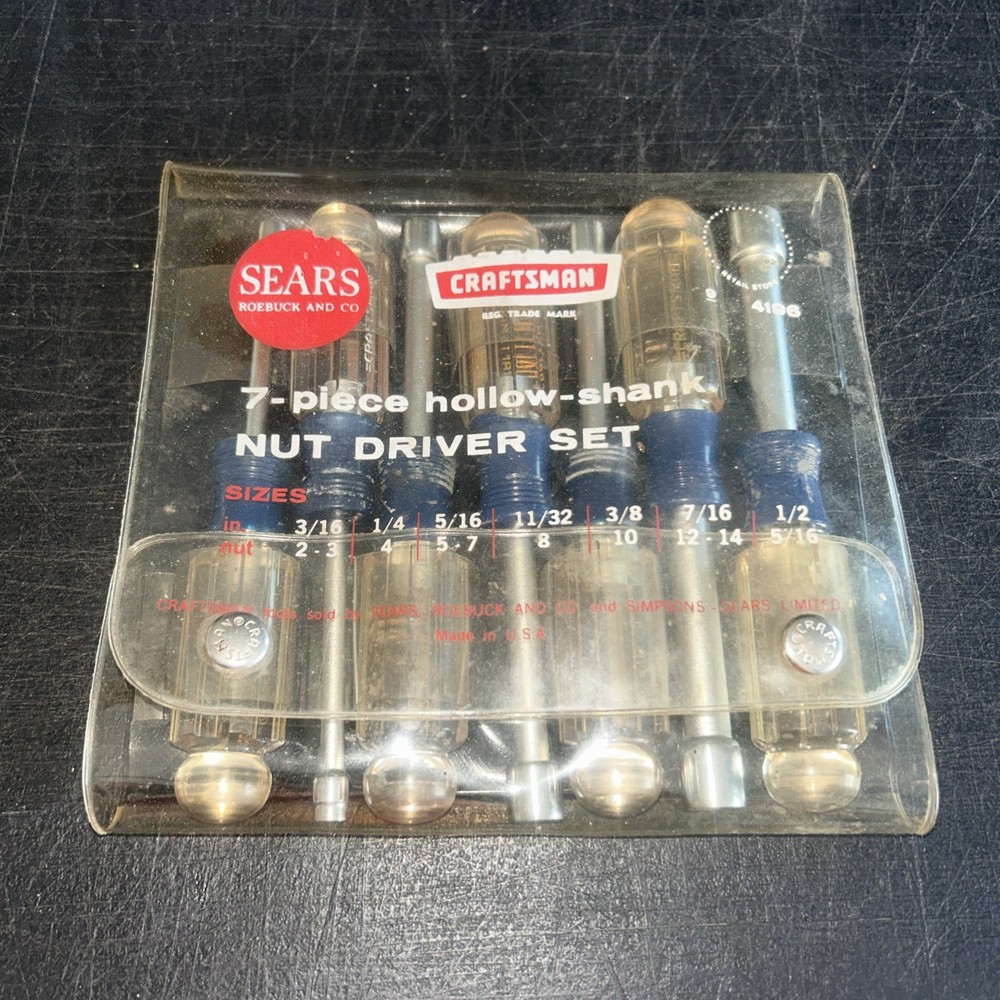 Vintage Craftsman 7 Pc Hollow Shank Nut Driver Set 9-4196 Made In USA 3/16-1/2”