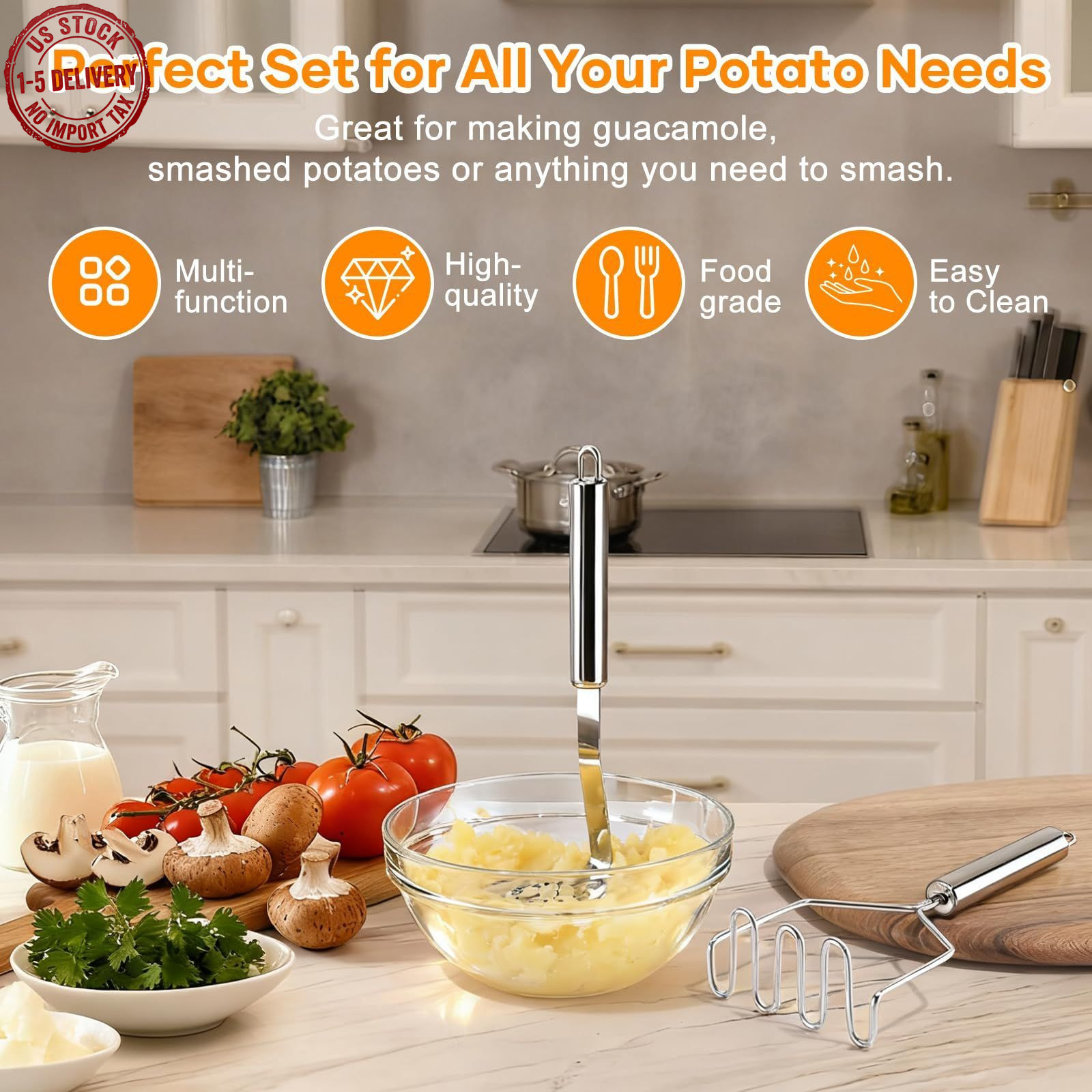 2 Pcs Potato Masher Stainless Steel Wire Masher 9 Inch Potato Ricer Vegetable gallery