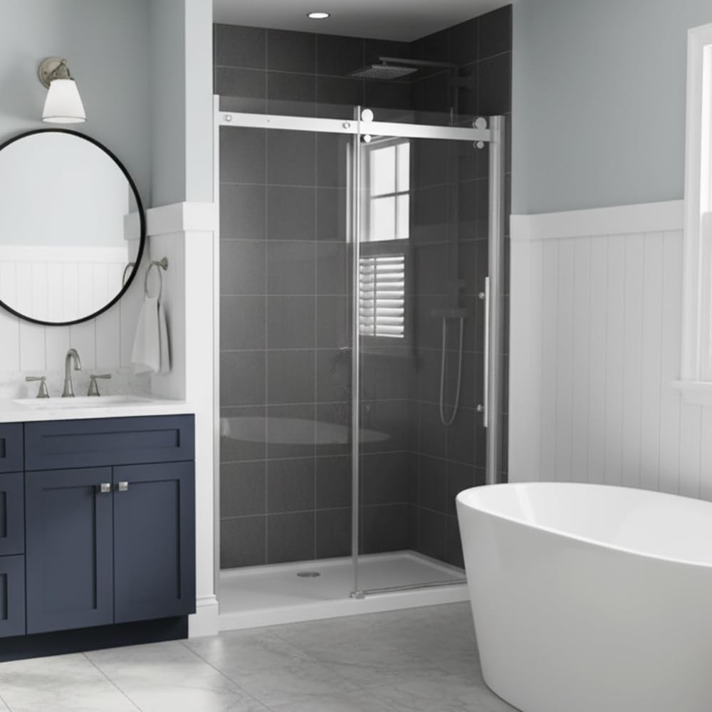 Frameless Sliding Shower Door, 1/4 inch (6mm) Thick Clear Tempered Glass Show... gallery