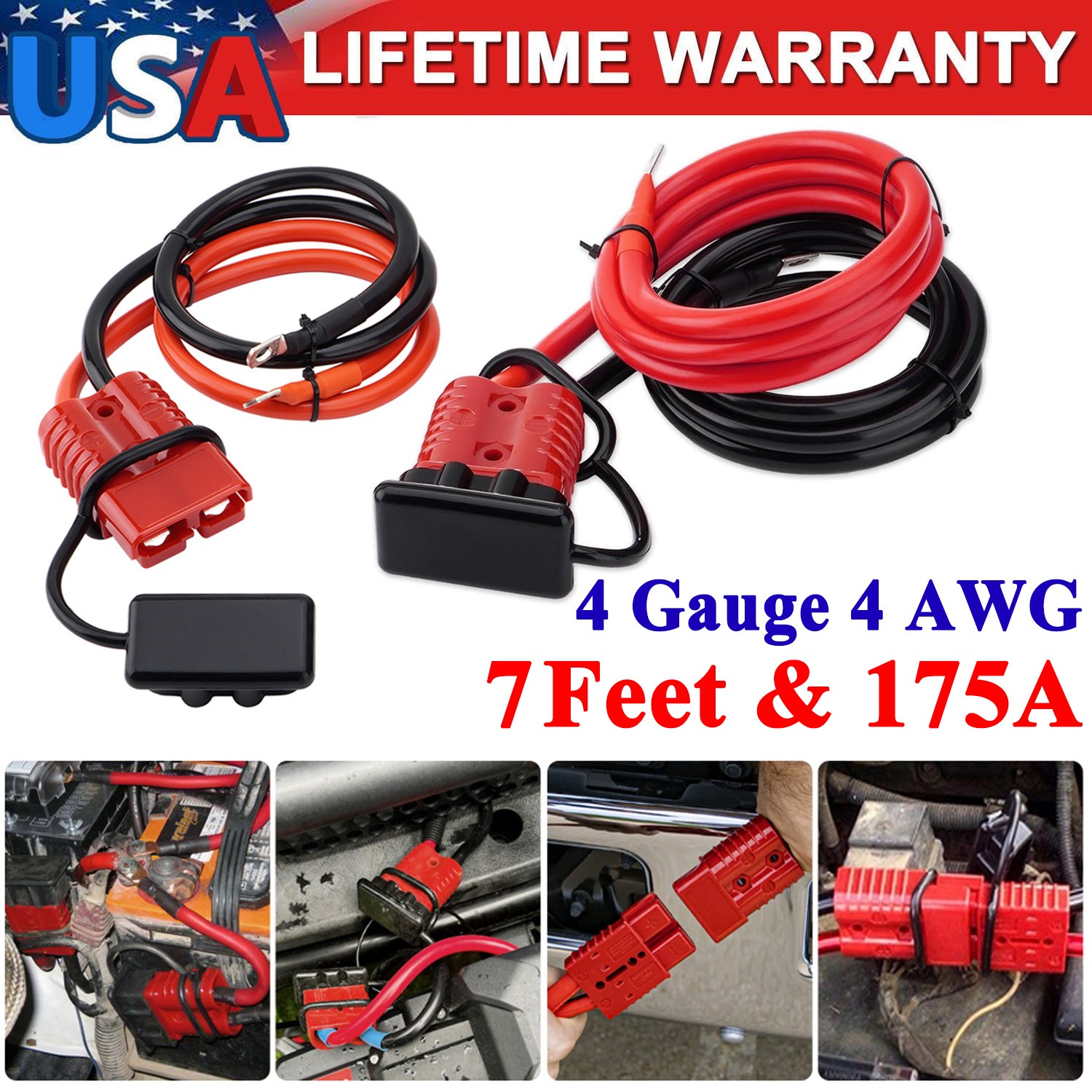 7FT Heavy Duty Quick Disconnect Winch Power Cable 4 Gauge 4 AWG Copper Wiring US gallery